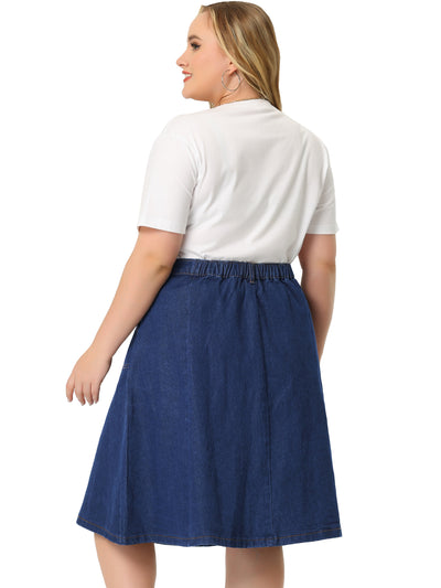 Relax Fit Denim Elastic Back A Line Skirt