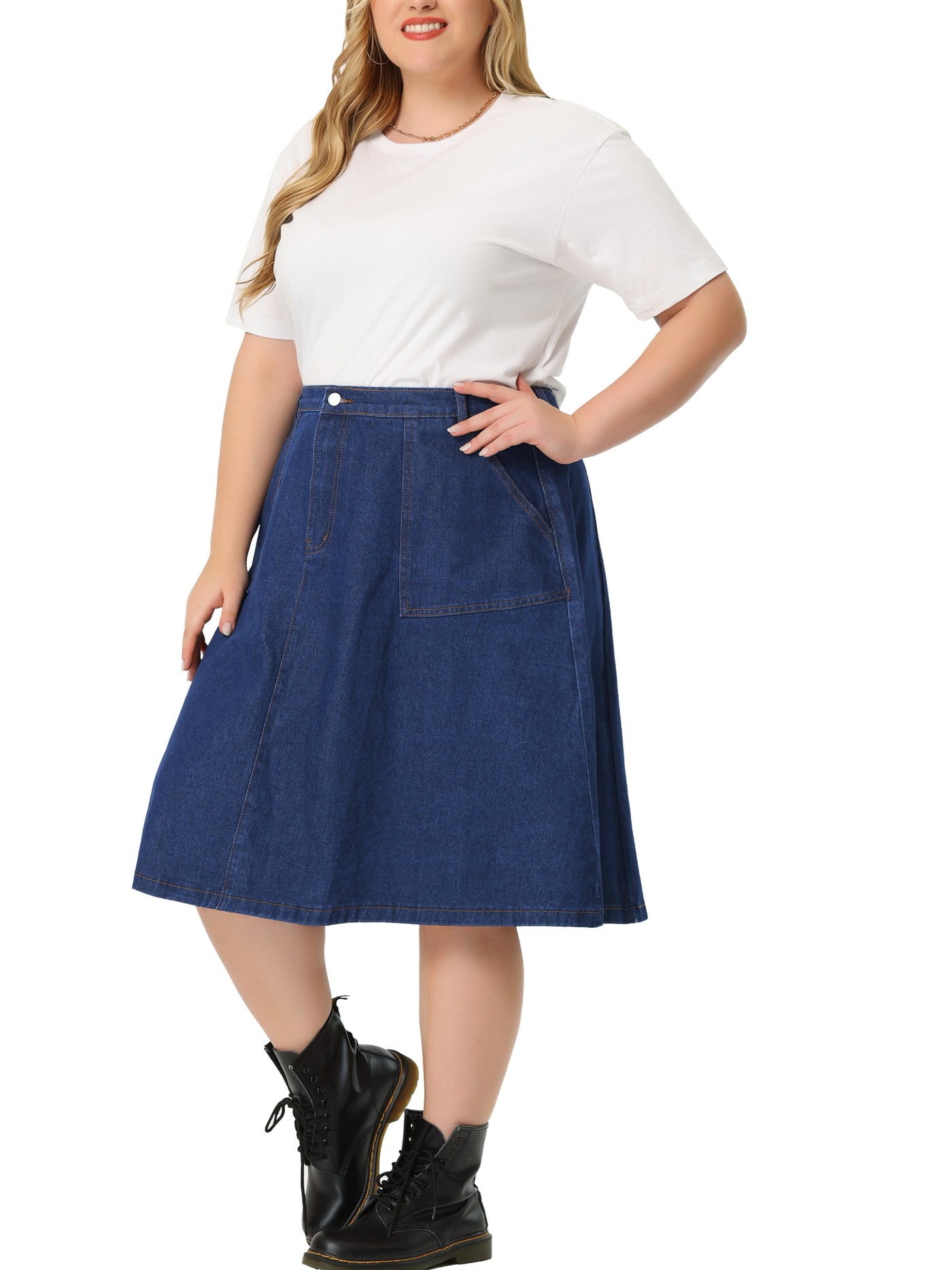 Bublédon Relax Fit Denim Elastic Back A Line Skirt