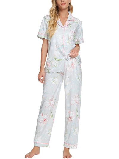 Women's 2pcs Floral Button Down Pajama Set Nightwear Sleepwear