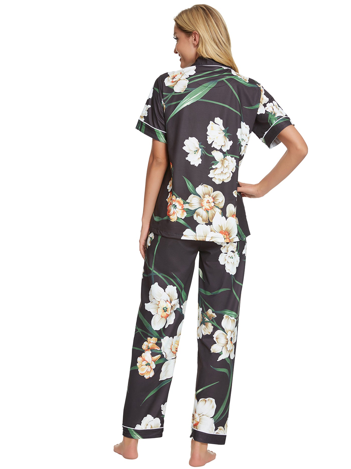 Bublédon Women's 2pcs Floral Button Down Pajama Set Nightwear Sleepwear