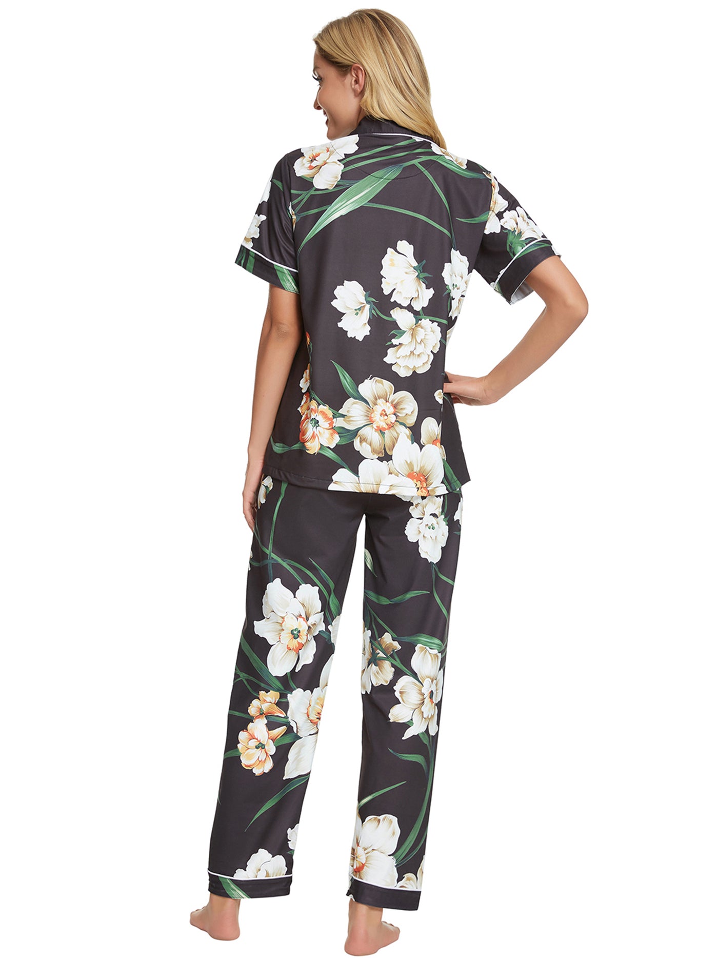 Bublédon Women's 2pcs Floral Button Down Pajama Set Nightwear Sleepwear