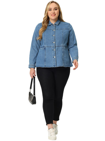 Bublédon Enzyme Wash Peplum Long Sleeve Denim Jacket