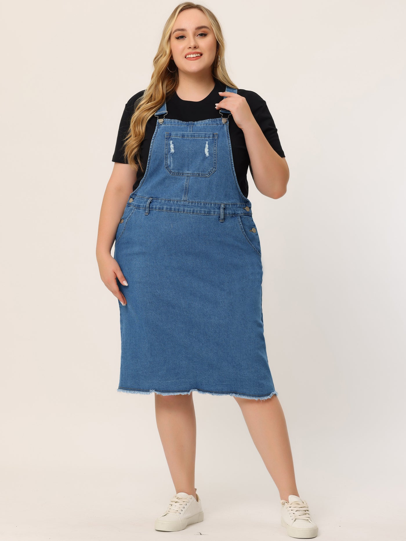 Bublédon Relax Fit Denim Below The Knee Overall Dress