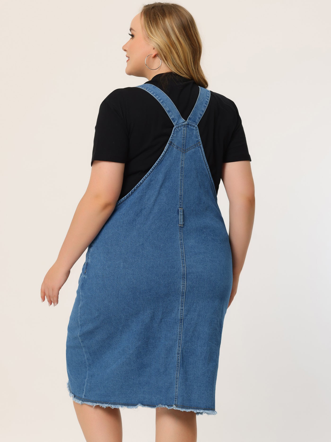 Bublédon Relax Fit Denim Below The Knee Overall Dress