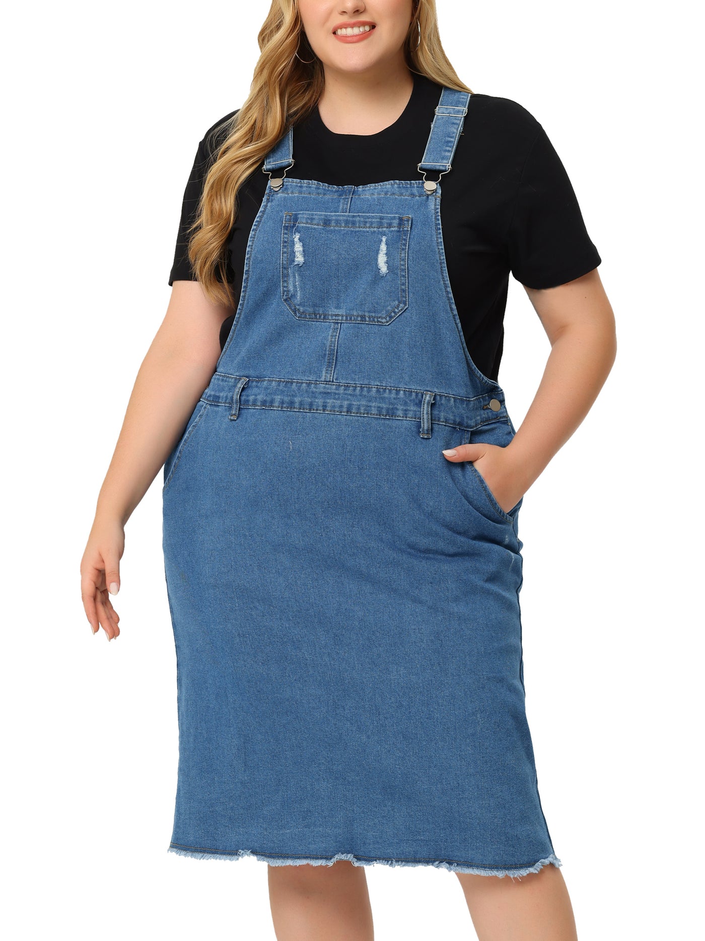 Bublédon Relax Fit Denim Below The Knee Overall Dress