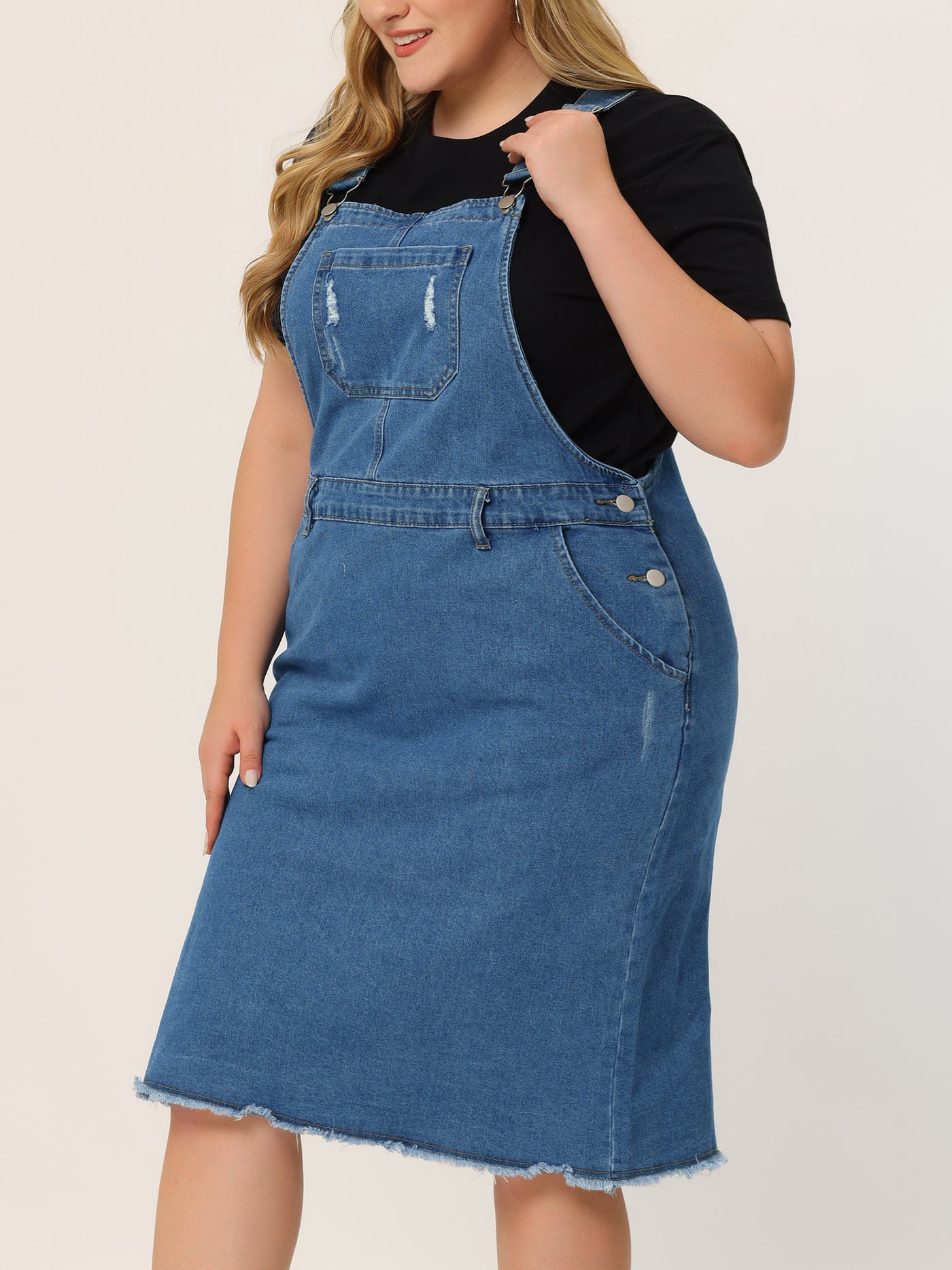 Bublédon Relax Fit Denim Below The Knee Overall Dress