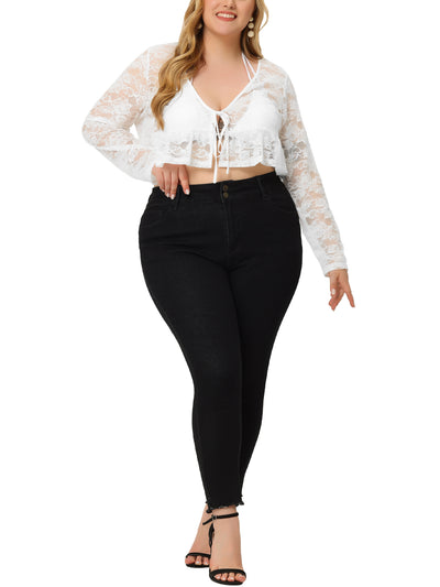 Plus Size Shrug for Women Bolero Crop Summer Lace Sheer Loose Cardigans