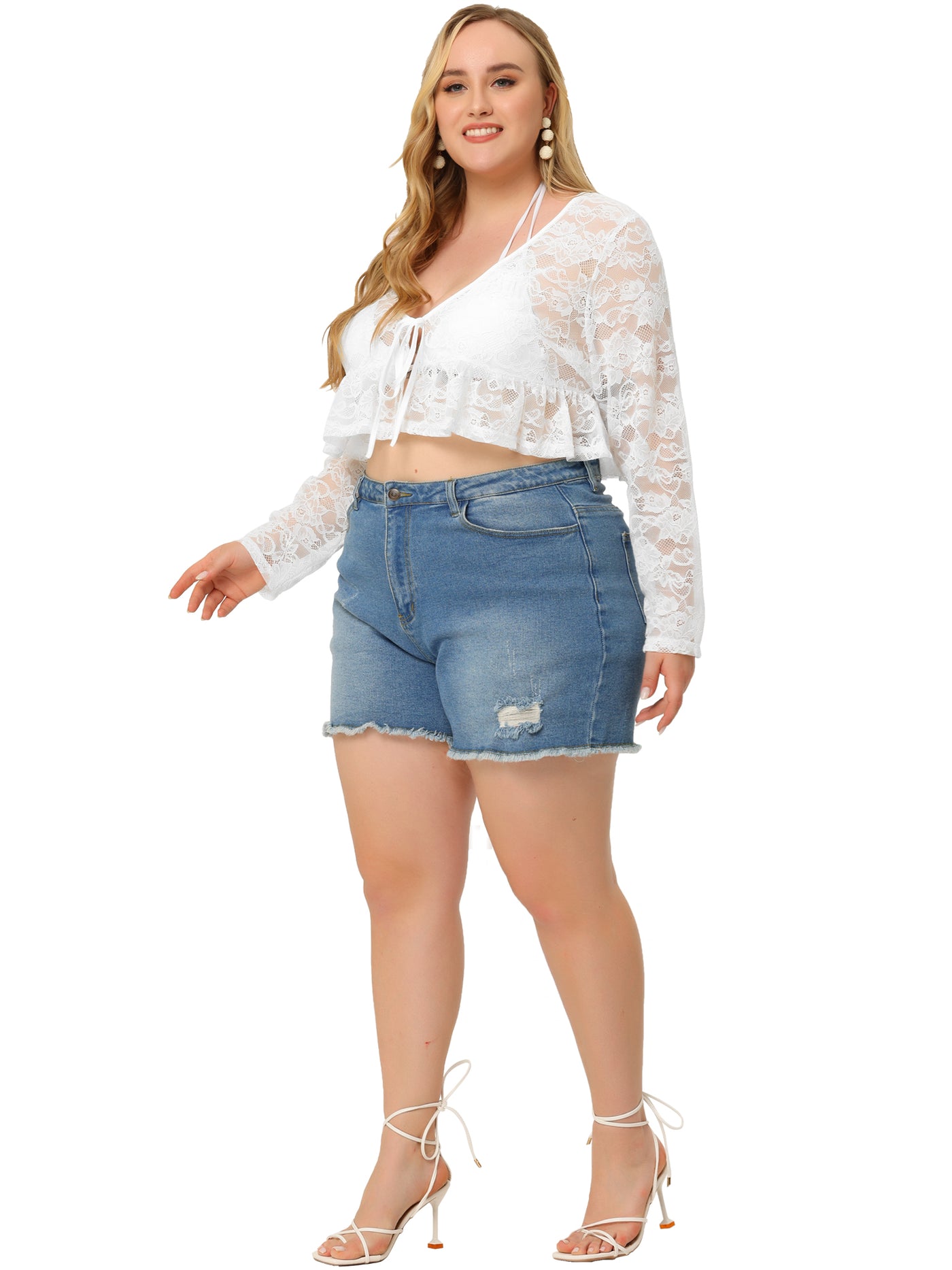 Bublédon Plus Size Shrug for Women Bolero Crop Summer Lace Sheer Loose Cardigans