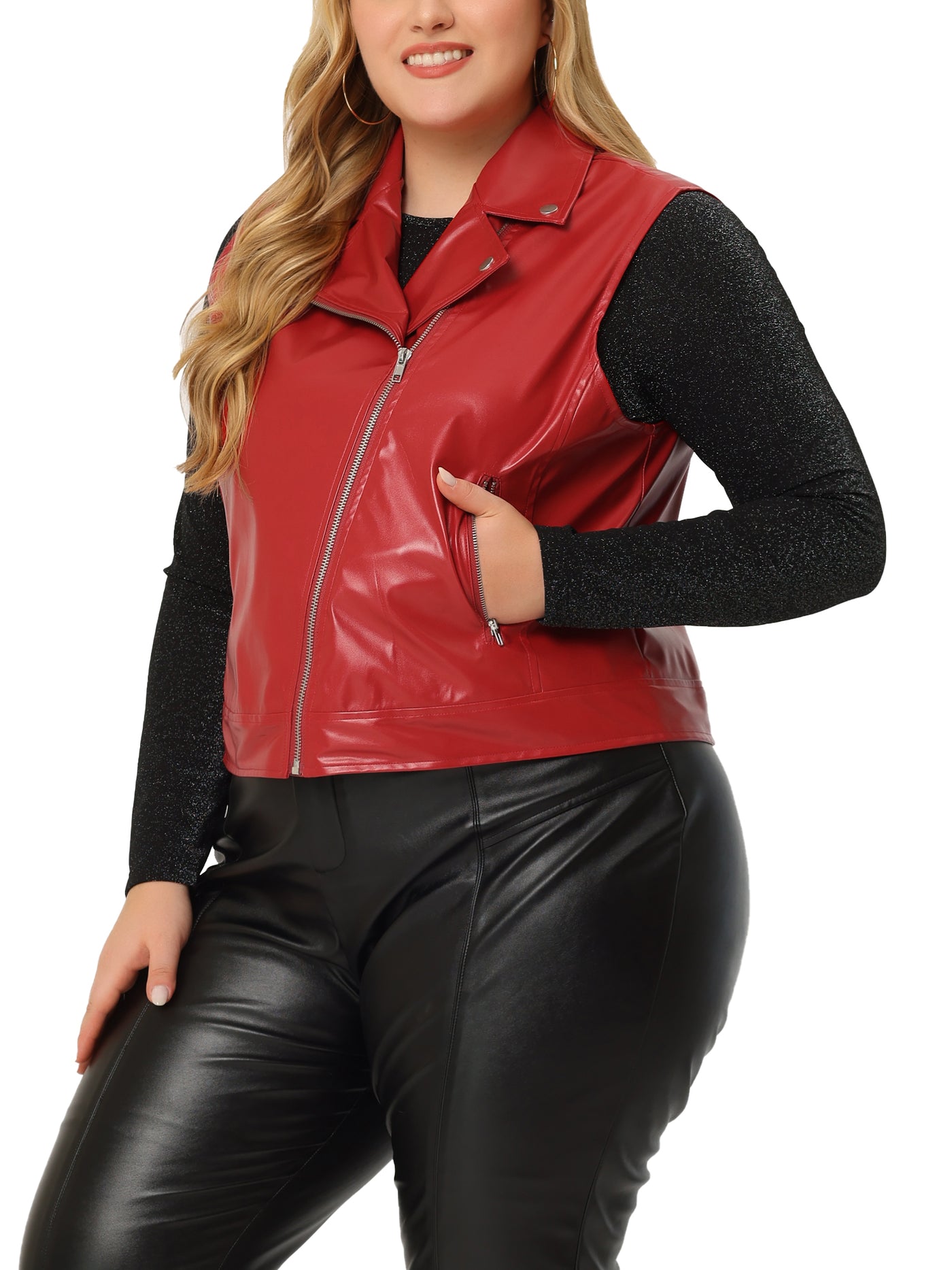 Bublédon Plus Size Leather Motorcycle Vest for Women Zip Up Notch Lapel Riding Club Black Biker Vests Jacket