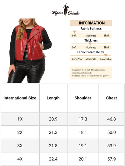 Plus Size Leather Motorcycle Vest for Women Zip Up Notch Lapel Riding Club Black Biker Vests Jacket