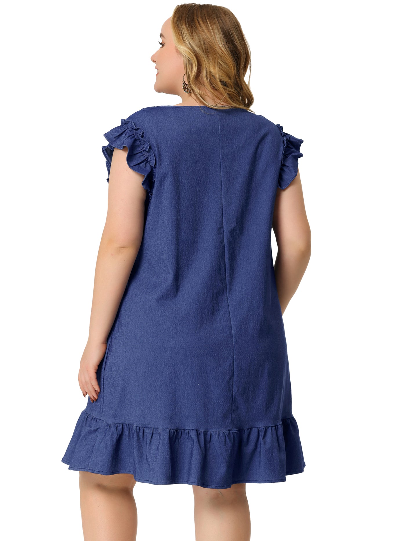 Bublédon H Line Chambray Round Neck Above The Knee Dress