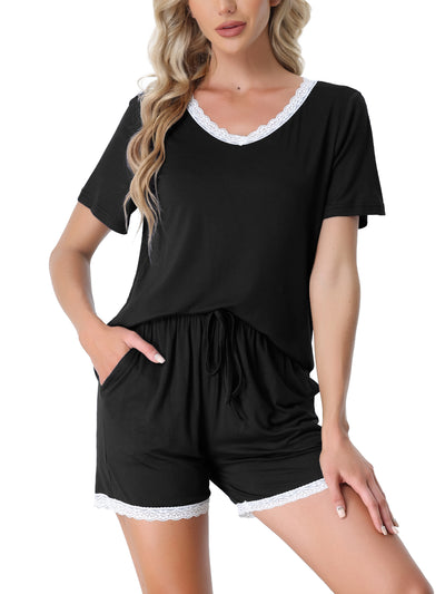 Women's Sleepwear Lounge Soft Nightwear with Pockets Shorts Sleeve Pajama Set