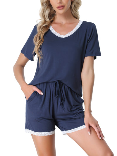 Women's Sleepwear Lounge Soft Nightwear with Pockets Shorts Sleeve Pajama Set