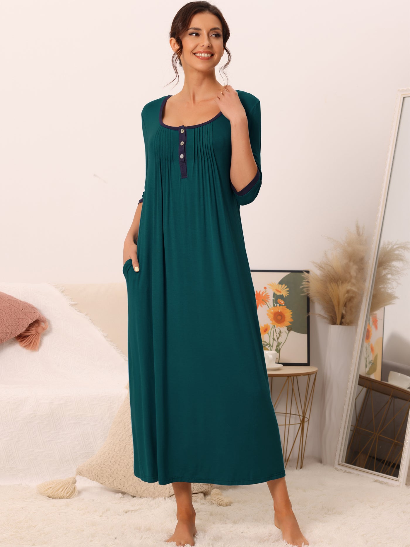 Bublédon Womens Sleepwear Lounge Long Dress with Pockets Soft Nightshirt Pajama Nightgown