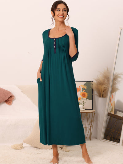 Womens Sleepwear Lounge Long Dress with Pockets Soft Nightshirt Pajama Nightgown