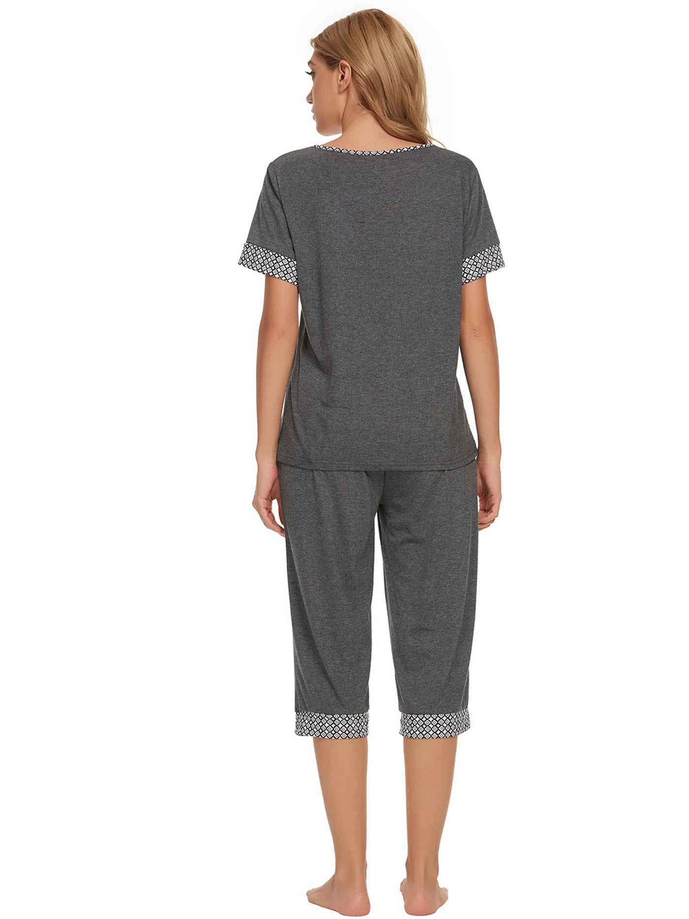 Bublédon Womens Pajama Set Round Neck with Capri Pants Casual Pjs Lounge Sleepwears