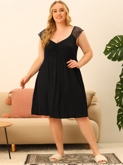 Women's Plus Size Nightgown Sleepwear Lace Cap Sleeve Sleep Dress V Neck Nightwear Loungewear