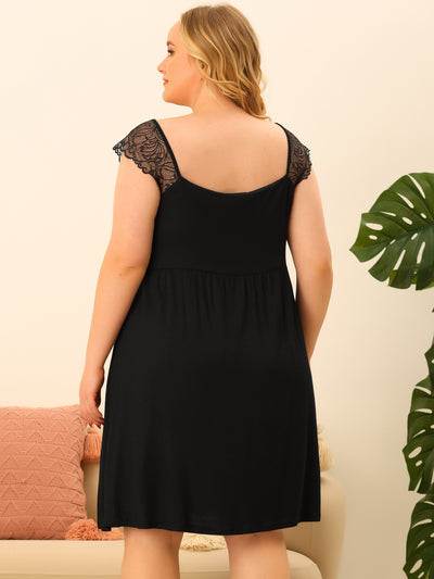 Women's Plus Size Nightgown Sleepwear Lace Cap Sleeve Sleep Dress V Neck Nightwear Loungewear