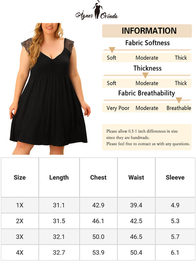 Women's Plus Size Nightgown Sleepwear Lace Cap Sleeve Sleep Dress V Neck Nightwear Loungewear