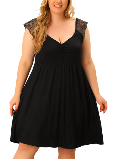 Women's Plus Size Nightgown Sleepwear Lace Cap Sleeve Sleep Dress V Neck Nightwear Loungewear