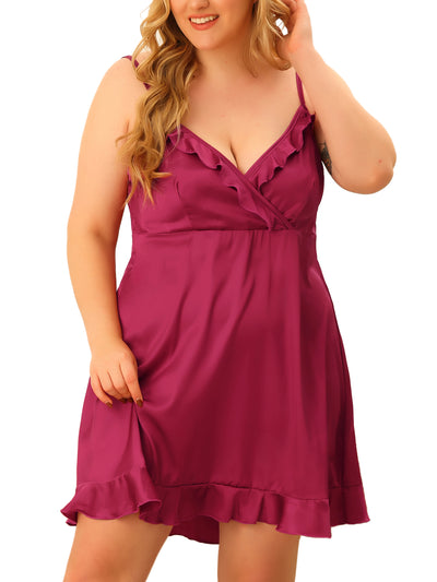 Womens Plus Size Lace Nightgown Satin Chemise Lingerie Dress V Neck Sleepwear Slips Nightie