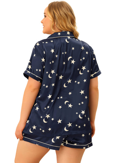 Plus Size Pajamas Set for Women Single Breasted Stars Short Sleeve Sleepwear