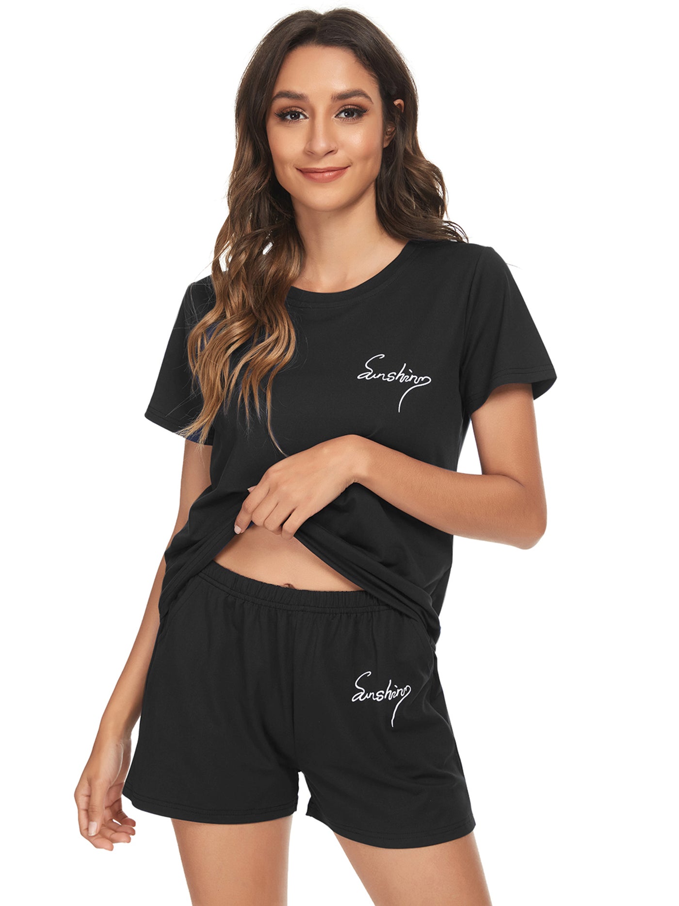 Bublédon Womens Sleepwear Crew Neck Nightwear with Shorts Loungewear Pajama Set