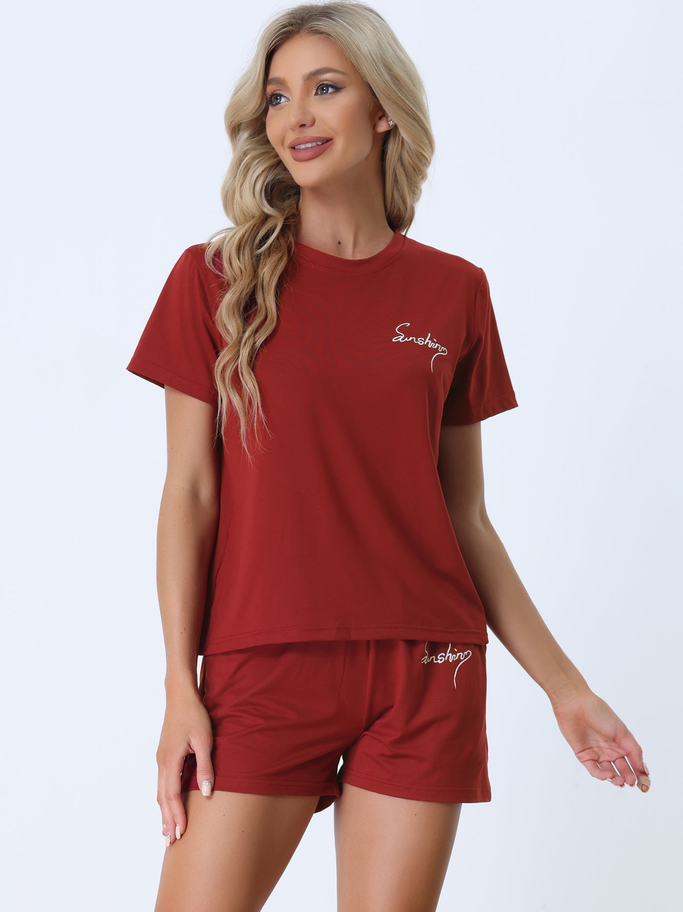 Bublédon Womens Sleepwear Crew Neck Nightwear with Shorts Loungewear Pajama Set