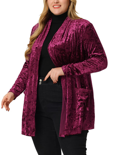 Bublédon Velvet H Line Collarless Long Sleeve Cardigan