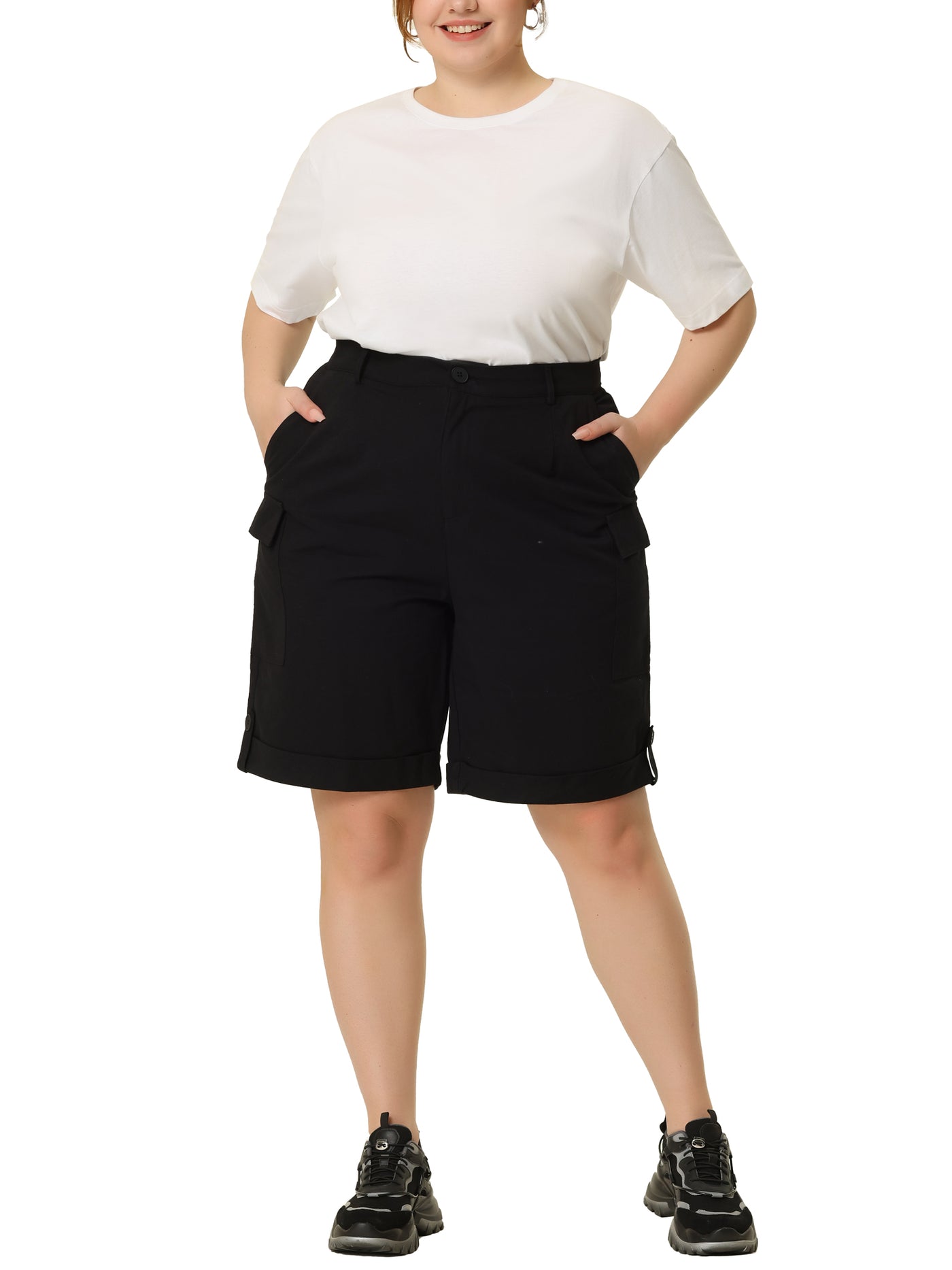 Bublédon Plus Size Jogger Cargo Pocket Track Midi Shorts Pants