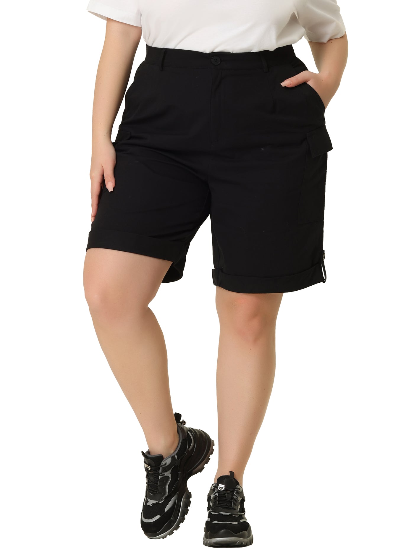 Bublédon Plus Size Jogger Cargo Pocket Track Midi Shorts Pants