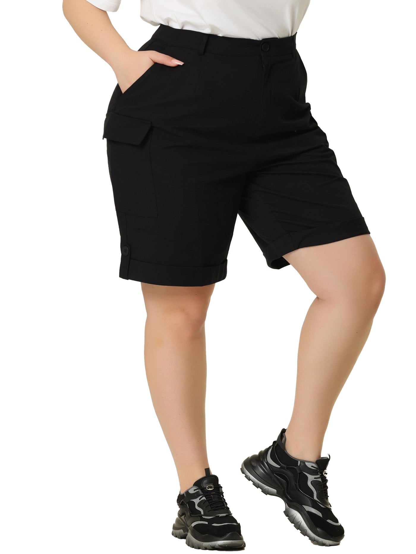 Bublédon Plus Size Jogger Cargo Pocket Track Midi Shorts Pants