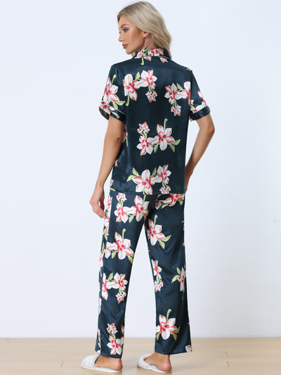 Women's 2pcs Floral Button Down Pajama Set Nightwear Sleepwear