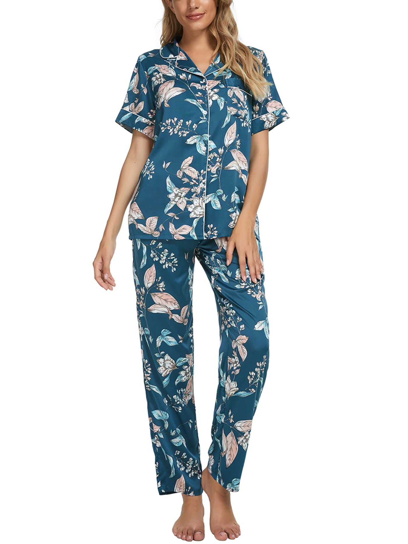 Bublédon Women's 2pcs Floral Button Down Pajama Set Nightwear Sleepwear