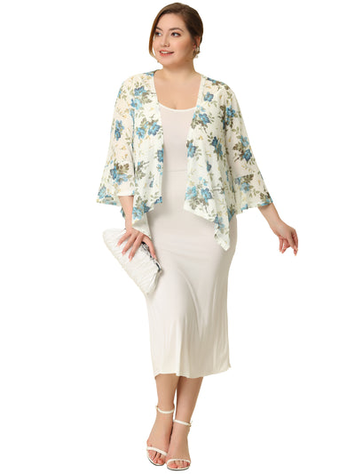 Bublédon Chiffon Cover Up for Women Plus Size 3/4 Sleeve Floral Printed Bikini Lightweight Summer Cardigans