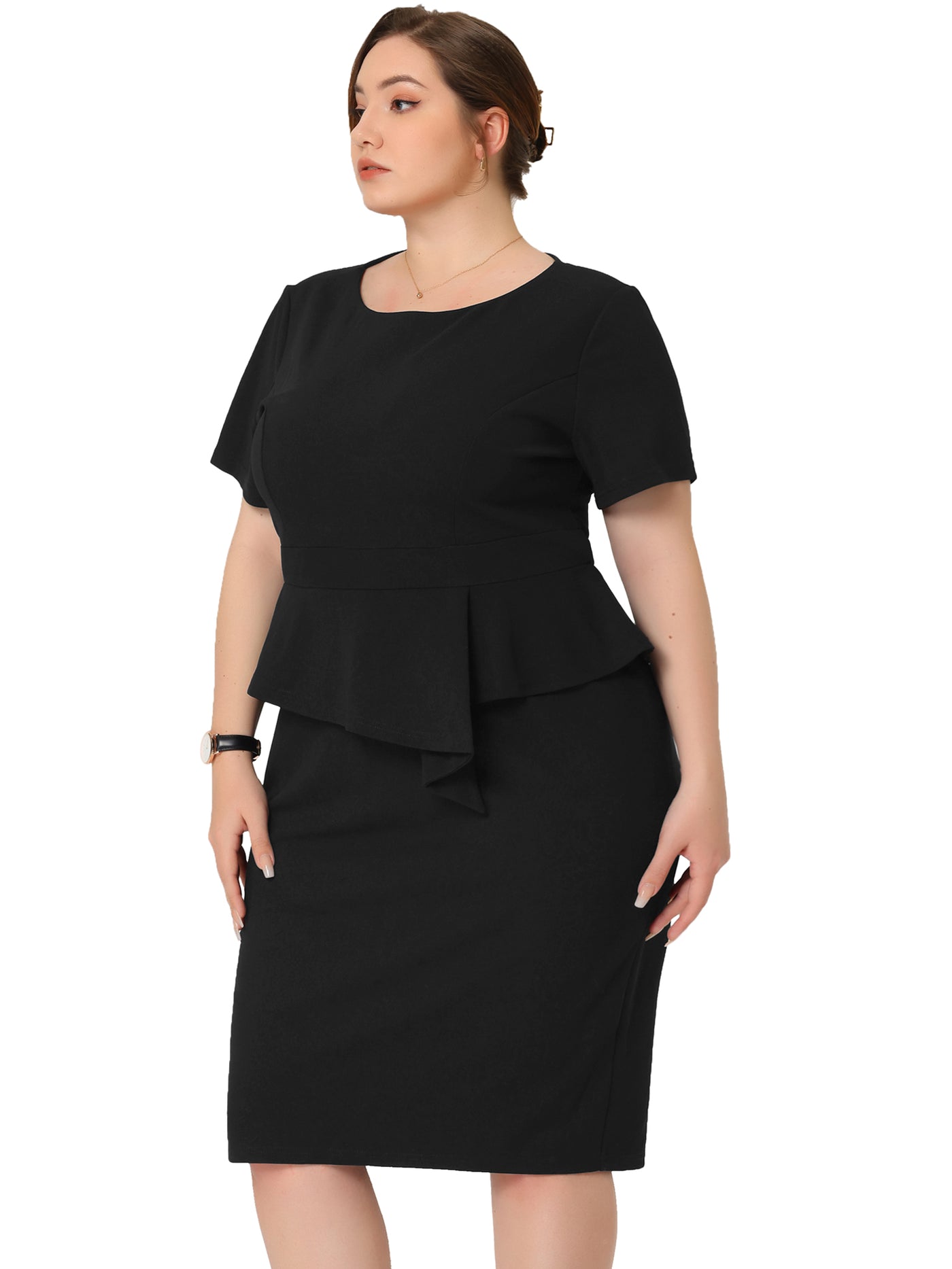 Bublédon H Line Knit Round Neck Short Sleeve Sheath Dress