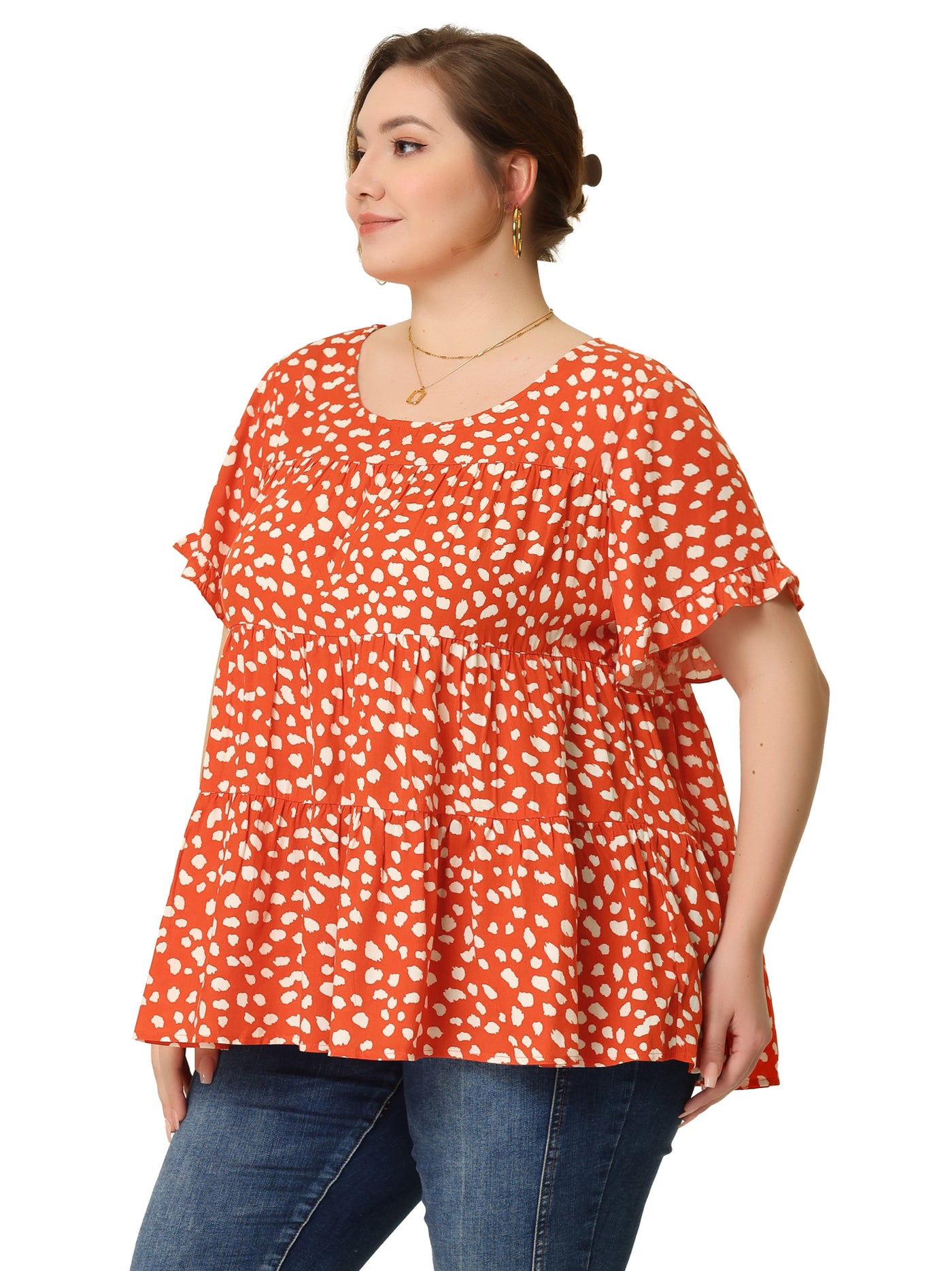 Bublédon Rayon A Line Abstract Dot Round Neck Top