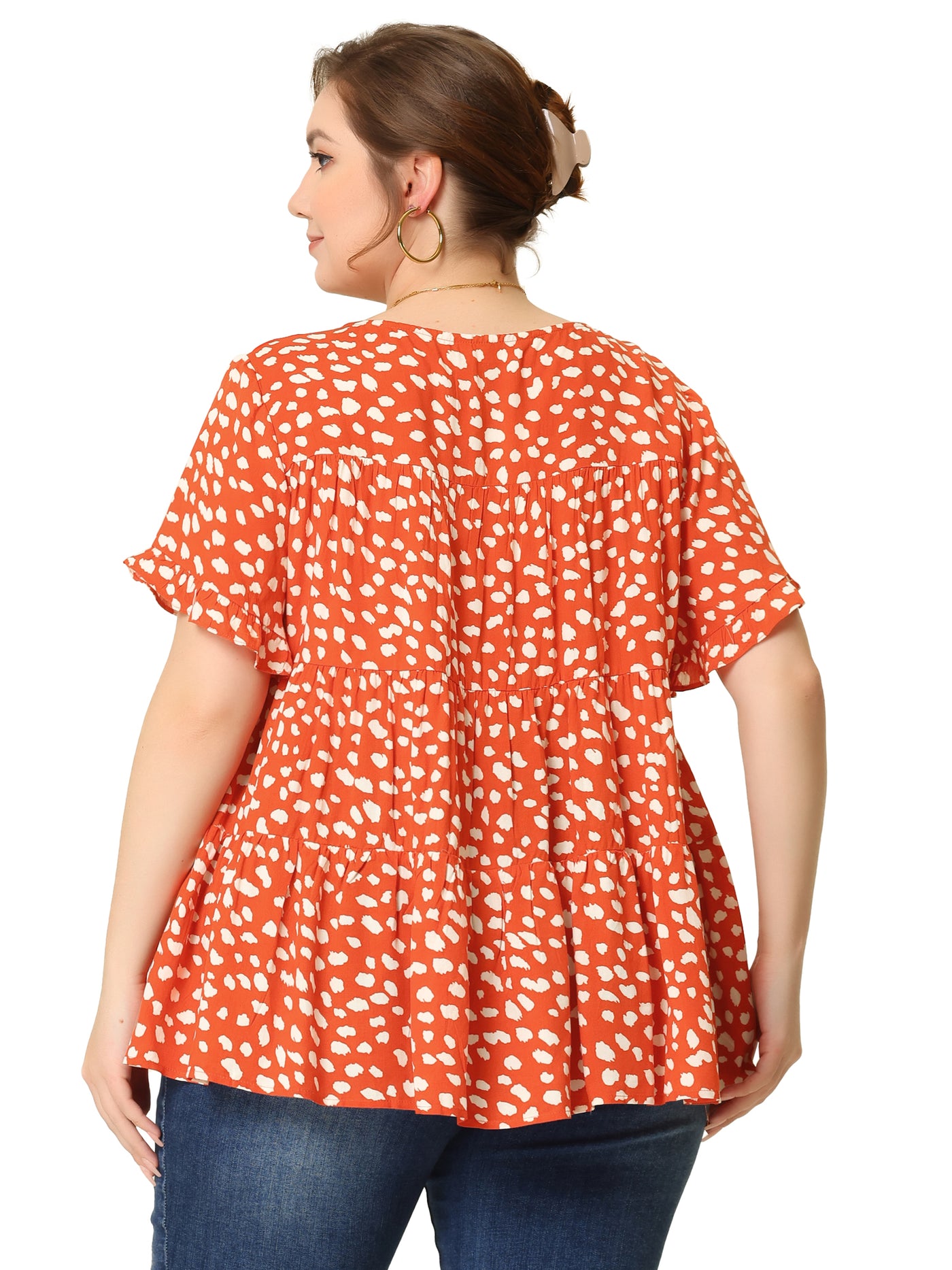 Bublédon Rayon A Line Abstract Dot Round Neck Top