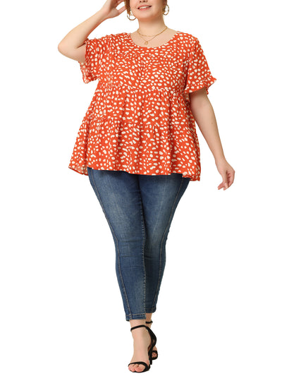 Rayon A Line Abstract Dot Round Neck Top