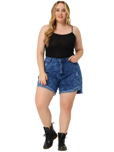 Bublédon Roll Up Cuff Stretch Ripped Denim Shorts