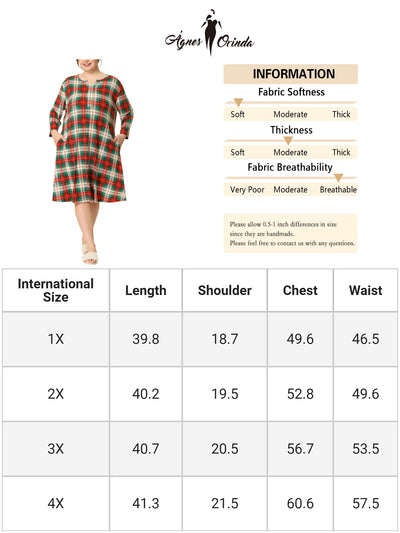 Plus Size Nightgown for Women Plaid V Neck Lounge Sleep Dress Nightgowns