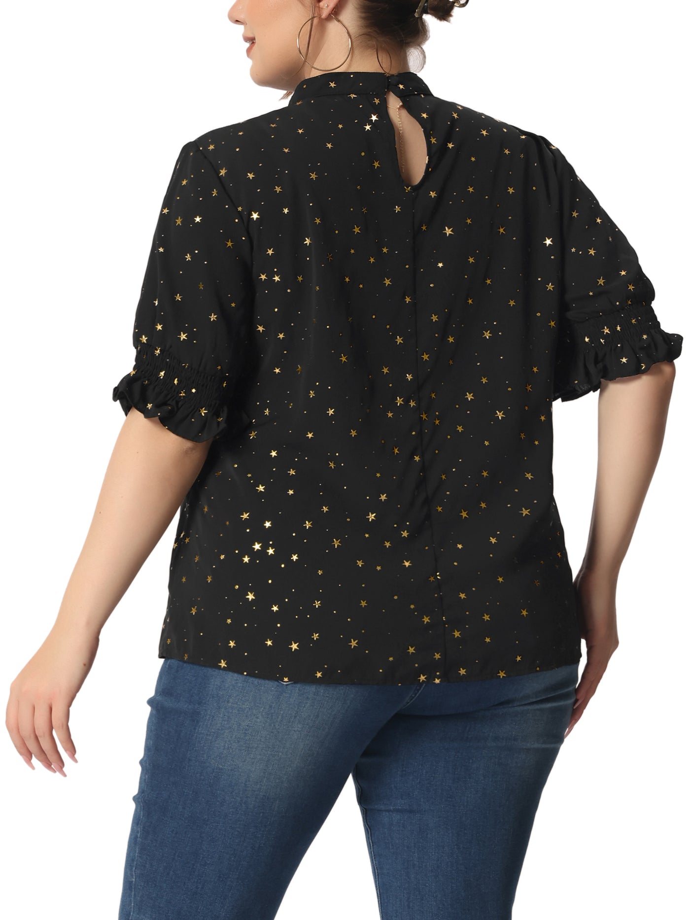 Bublédon Woven Relax Fit Stars Elbow Sleeve Blouse