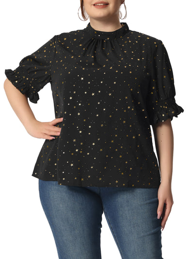 Woven Relax Fit Stars Elbow Sleeve Blouse