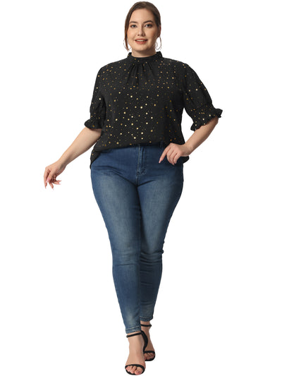 Woven Relax Fit Stars Elbow Sleeve Blouse