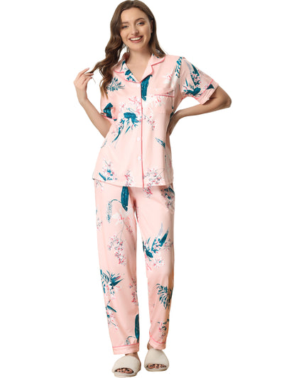 Women's 2pcs Floral Button Down Pajama Set Nightwear Sleepwear