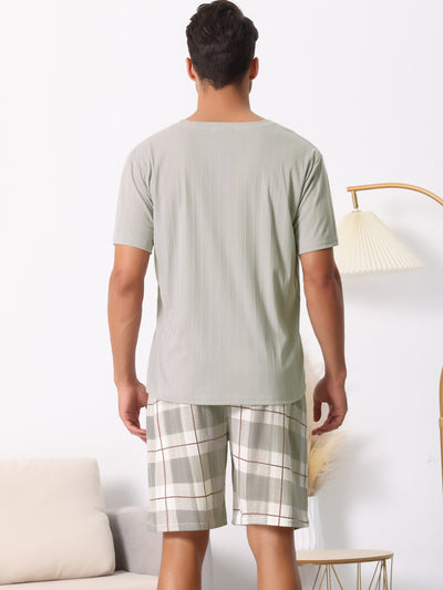 Men's Sleepwear Short Sleeve T-Shirt with Shorts Plaid Couple Pajama Sets