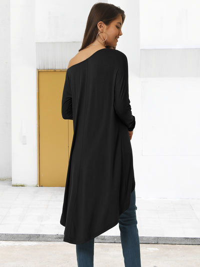 Women's 2023 Spring Fall One Shoulder Long Sleeve High Low Asymmetrical Irregular Hem Casual Blouse Tops