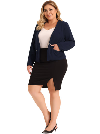 Bublédon Knit H Line V Neck Long Sleeve Crop blazer