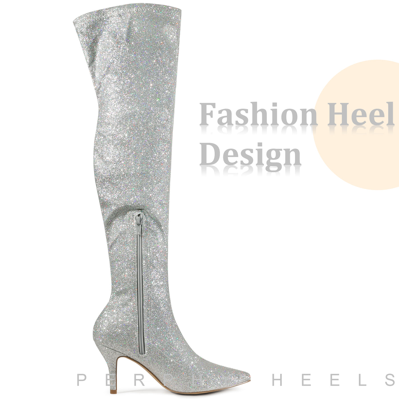 Bublédon Perphy Glitter Pointed Toe Stiletto Heels Over the Knee High Boots for Women