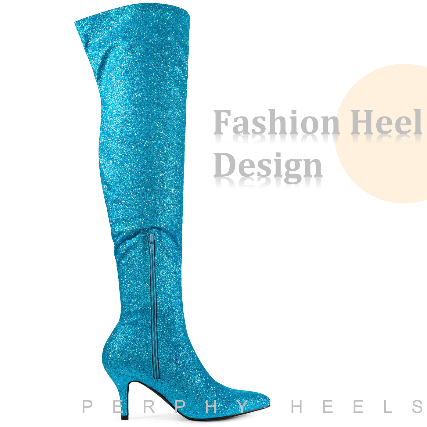 Bublédon Perphy Glitter Pointed Toe Stiletto Heels Over the Knee High Boots for Women